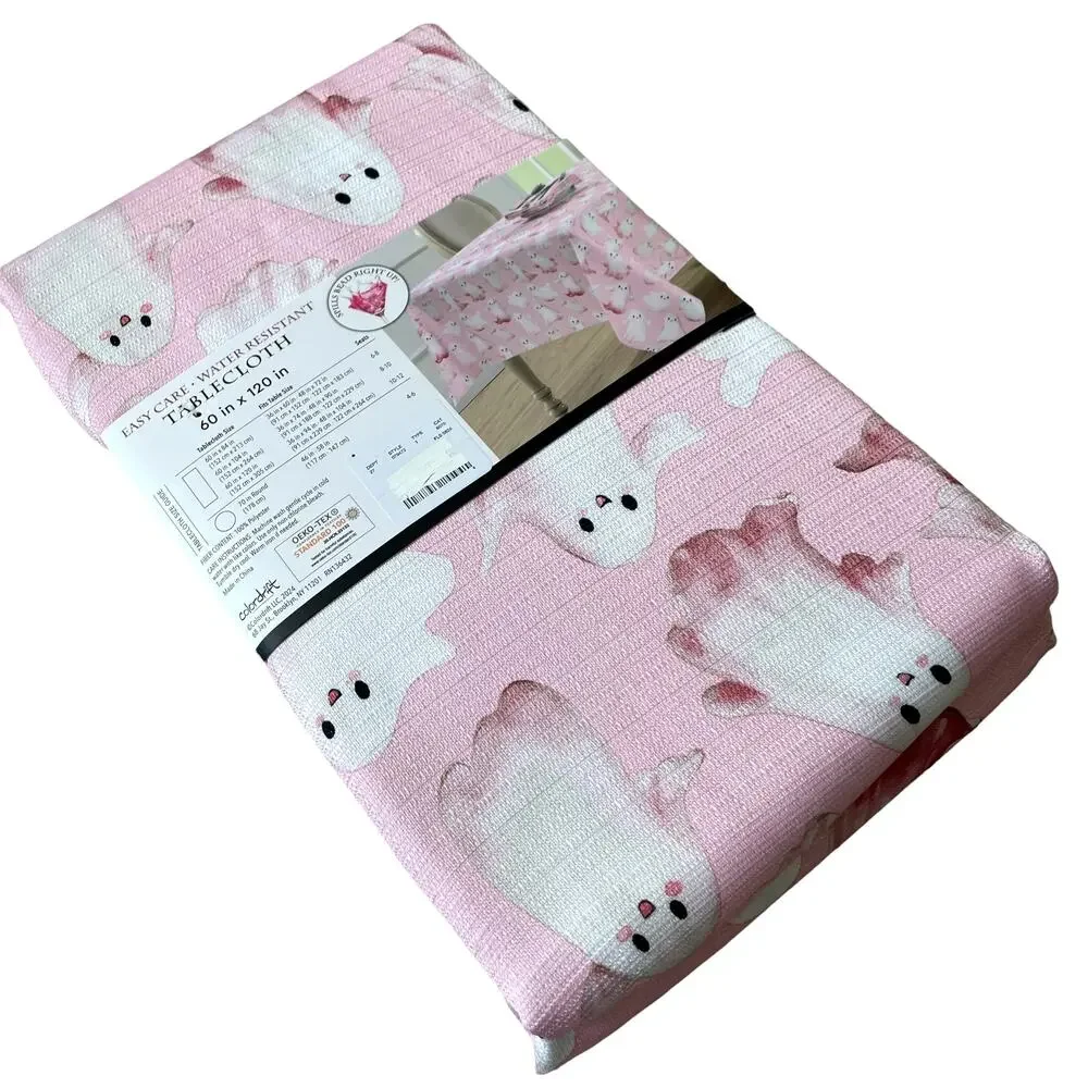 Colordrift Halloween Ghost Tablecloth 60x120 Pastel Pink & White Easy Care NEW